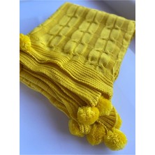 Mediterian Yumuşak örgü ponponlu TV battaniyesi ve diz şalı, sıcak ve şık akrilik tasarım, antibakteriyel özellikli