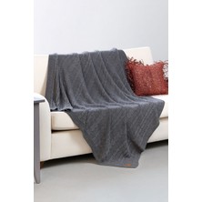 Cuo Örgü Triko Yatak Örtüsü Koltuk Örtüsü - Antrasit - 130X170 cm