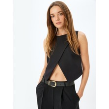 Koton Yuvarlak Yaka Çift Taraf Kullanımlı Crop Asimetrik Kruvaze Yelek