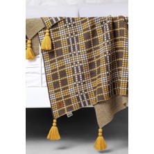 Mediterian Kahverengi Retro Triko Örgü Koltuk Şalı, Dayanıklı, 130x150 cm