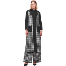 Miss Dalida Kazayağı Desenli Uzun Triko Yelek T25K-1003