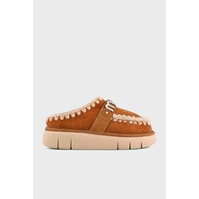 Mou Logolu  Deri Yumuşak Tüylü Dikiş Detaylı Kalın Tabanlı Eskimo Terlik Bayan Terlik MU.FW531001A Cog