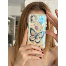 Paladyum Case iPhone 11 Uyumlu Lens Korumalı Simli Kelebekli Çiçekli Kılıf