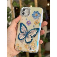 Paladyum Case iPhone 11 Uyumlu Lens Korumalı Simli Kelebekli Çiçekli Kılıf