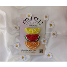 İnci Mode Kız Çocuk Limon Karpuz Portakal Meyveli 3'iü Toka Seti Hand Made Örgü Toka