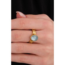 Ricco Jewellery 14 K Gold Kaplama 925 Ayar Gümüş Naturel Aquamarine Yüzük
