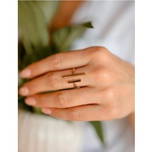 Ricco Jewellery 14 K Gold Kaplama 925 Ayar Gümüş El Yapımı Geniş T Bar Yüzük