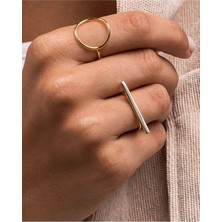 Ricco Jewellery 14 K Gold Kaplama 925 Ayar Gümüş Paris Düz Yüzük