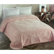 Mediterian Yumuşak ve şık kabartmalı tek kişilik battaniye, pudra renk, antibakteriyel polyester konforu