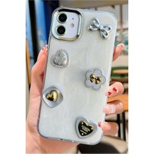 3gen Case Iphone 11 Uyumlu 3D Taş Kurdele Kelebek Kalp Işleme Motifli Sert Kapak