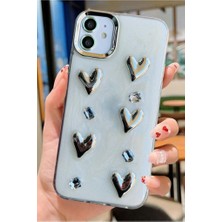 3gen Case Iphone 12 & Iphone 12 Pro Uyumlu 3D Taş Kurdele Kelebek Kalp Işleme Motifli Sert Kapak