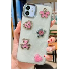 3gen Case Iphone 12 & Iphone 12 Pro Uyumlu 3D Taş Kurdele Kelebek Kalp Işleme Motifli Sert Kapak