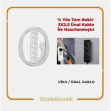 Viko Multi-Let 6 Lı 3x2.5 (12 Ile 40 Metre Arası) Anahtarlı Topraklı Çocuk Korumalı Uzatma ( 3x2.5 Ünal Kablo Tam Bakır)
