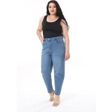 Şans Kadın Büyük Beden Mavi Yüksek Bel 5 Cepli Kot Pantolon 65N38479