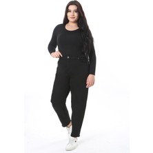 Kadın Büyük Beden Siyah Yüksek Bel Mom Kot Pantolon 65N38499