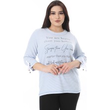 Şans Kadın Büyük Beden Mavi Kolları Bağcık Ve Önü Taş Detaylı Bluz 65N38634