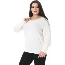 Şans Kadın Büyük Beden Kemik Bisiklet Yakalı Uzun Kollu Likralı Bluz 65N38546