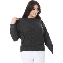 Şans Kadın Büyük Beden Antrasit Yumoş Kumaş Yarasa Kollu Bluz 65N38636