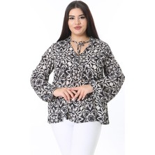 Şans Kadın Büyük Beden Siyah Yaka Ve Bel Detaylı Krep Bluz 65N38361