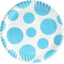 Partici Beyaz Puantiyeli Turkuaz Karton Tabak 8'li