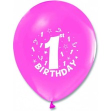 1 Birthday Baskılı Pembe Balon 5'li Paket