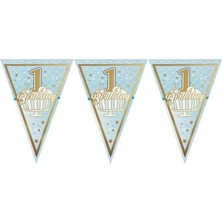 Partici 1 Birthday Mavi Üçgen Flama