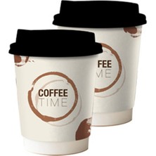 14 Oz Double Wall Coffee Silik Siyah Kapaklı Karton Bardak 50 Adet