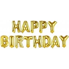 Partici Happy Birthday Altın Folyo Balon Seti