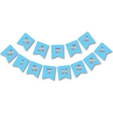Partici Happy Birthday Mavi Gümüş Harf Banner