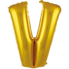 Partici V Harf Folyo Balon Altın 75CM