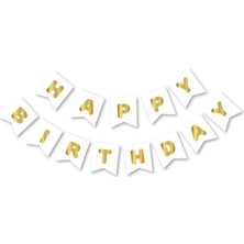 Happy Birthday Beyaz Altın Harf Banner