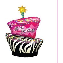 Partici Zebra Desenli Happy Birthday Cake Folyo Balon 100CM