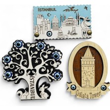 Magnet, Buzdolabı Magneti, 3 Adet Ahşap Magnet Seti Mutfak Süsü, Ev Dekor Istanbul Temalı Galata