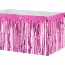 Partici Metalize Pembe Püsküllü Masa Eteği
