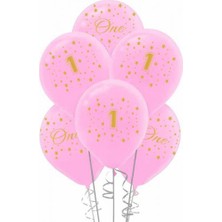 Altın First Birthday Baskılı Pembe Balon 5'li Paket