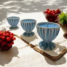 Aygen Creative Art Handmade Dekoratif Çini Tasarım Mum  3 Lü Takım Kadeh Model Çini Çizgi Desen Mavi