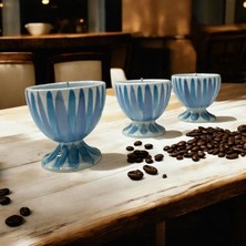 Aygen Creative Art Handmade Dekoratif Çini Tasarım Mum  3 Lü Takım Kadeh Model Çini Çizgi Desen Mavi