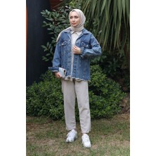Koyu Mavi Parçalı Püskül Detay Yaka Cep Kot Ceket