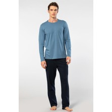 Cacharel Erkek Bisiklet Yaka Uzun Kollu Modal Pijama Takımı 2244/İNDIGO