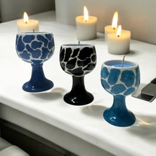 Handmade Dekoratif Çini Mum 3lü Takım Hediyelik Kadeh Tasarım Kaplan Desen Çini Mum