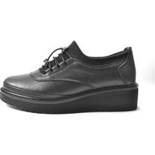 Beety 502.02 Hakiki Deri Siyah Streç Lastikli Ortopedik Dolgu Topuk Kadın Anne Ayakkabı