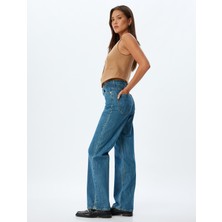 Koton Düz Uzun Paça Kot Pantolon Standart Bel Düğmeli Pamuklu - Longer Straight Fit Jean