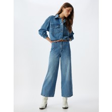 Koton Geniş Kısa Paça Kot Pantolon Yüksek Bel Kemer Detaylı Düğmeli - Wide Leg Jeans