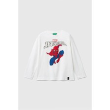  Erkek Çocuk Logolu Spiderman Baskılı Uzun Kollu T-Shirt - Beyaz
