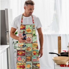 Mediterian Renkli Junk Food desenli şık önlük, mutfağınıza neşe ve tarz katacak güzel tasarım