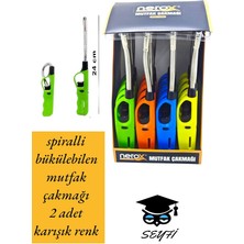 Spiralli Bükülebilen Mutfak Çakmağı  2 Adet  Karışık Renk