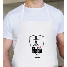Mediterian Kişiye Özel Baba Temalı Beyaz Pamuk Mutfak Önlüğü, Renkli, Şık ve Kullanışlı Tasarım