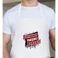 Mediterian Kişiye Özel Yakışıklı Baba Temalı Çok Renkli Beyaz Pamuk Mutfak Önlüğü
