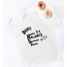 Mediterian Kişiye Özel Renkli Halloween Temalı Beyaz Mutfak Önlüğü, Eğlenceli ve Şık Tasarım