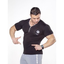 Siyah V Yaka Detaylı Tişört Big Sam 2733